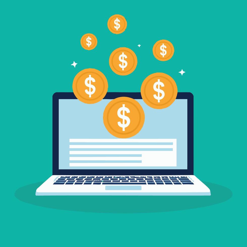 Laptop with floating money icon vector