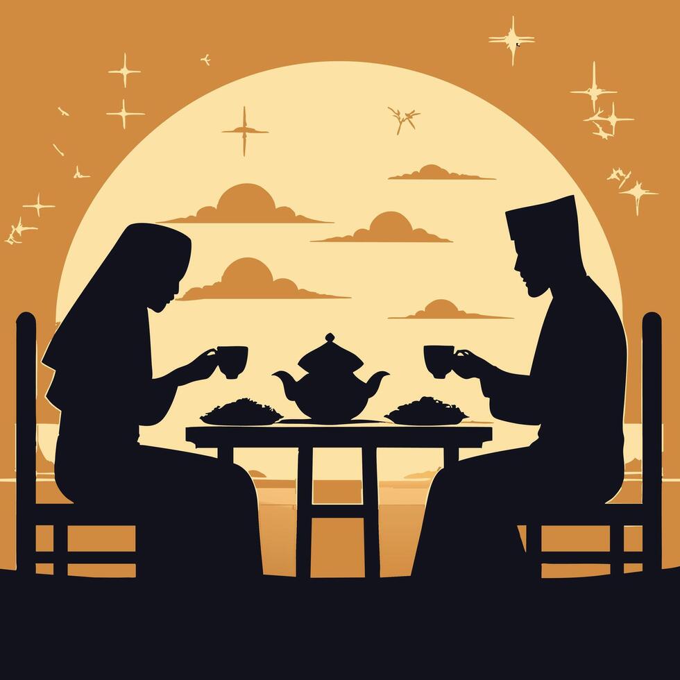 Silhouette of Family Breaking Fast vector