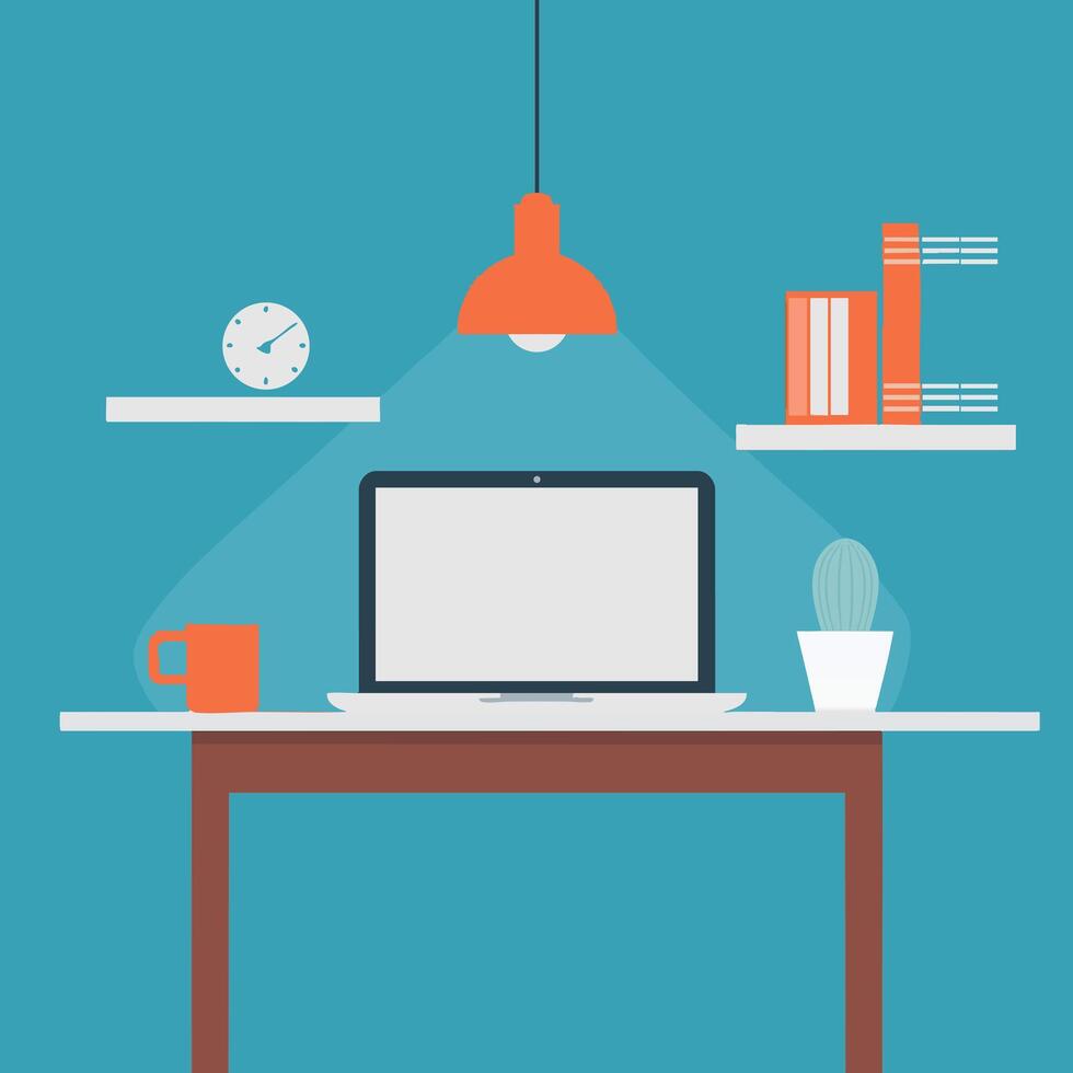 Minimalist Work Desk with Laptop vector
