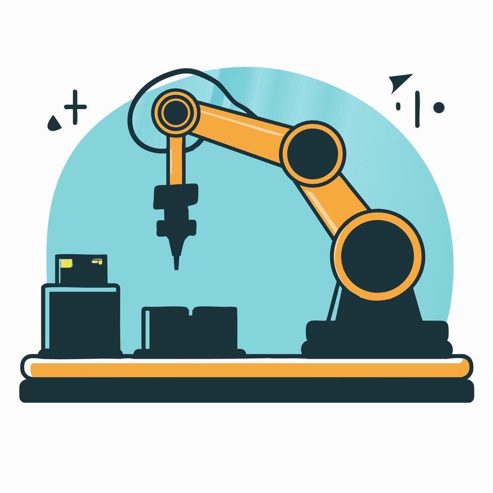 Robot arm assembling machine parts vector
