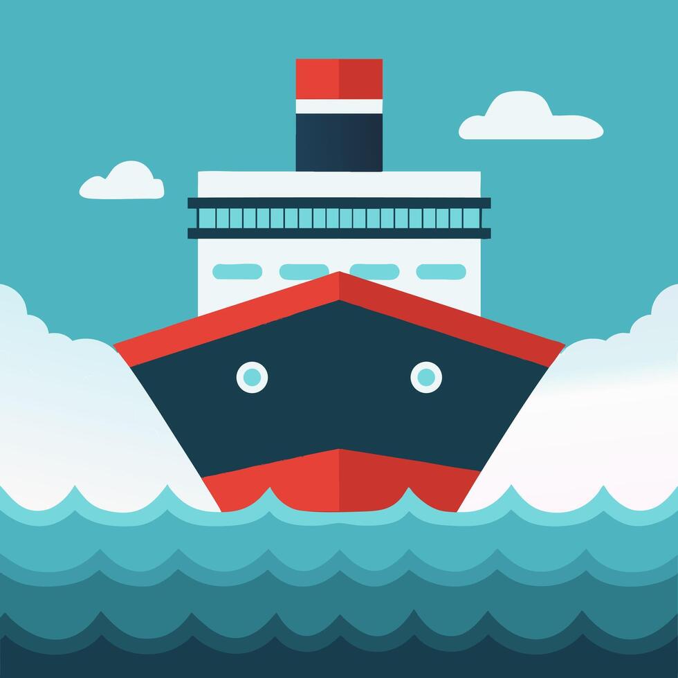 Ship with Waves Cartoon vector