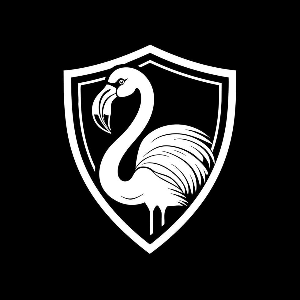 Flamingo angry in shield vector