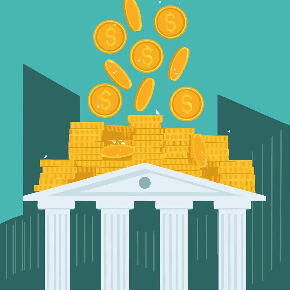 waterfall of gold flowing from a large investment such as a build vector