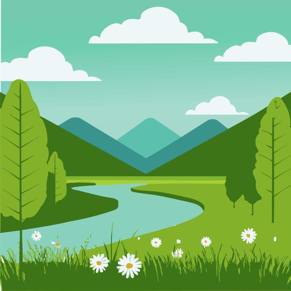 Valley with River Flowing vector