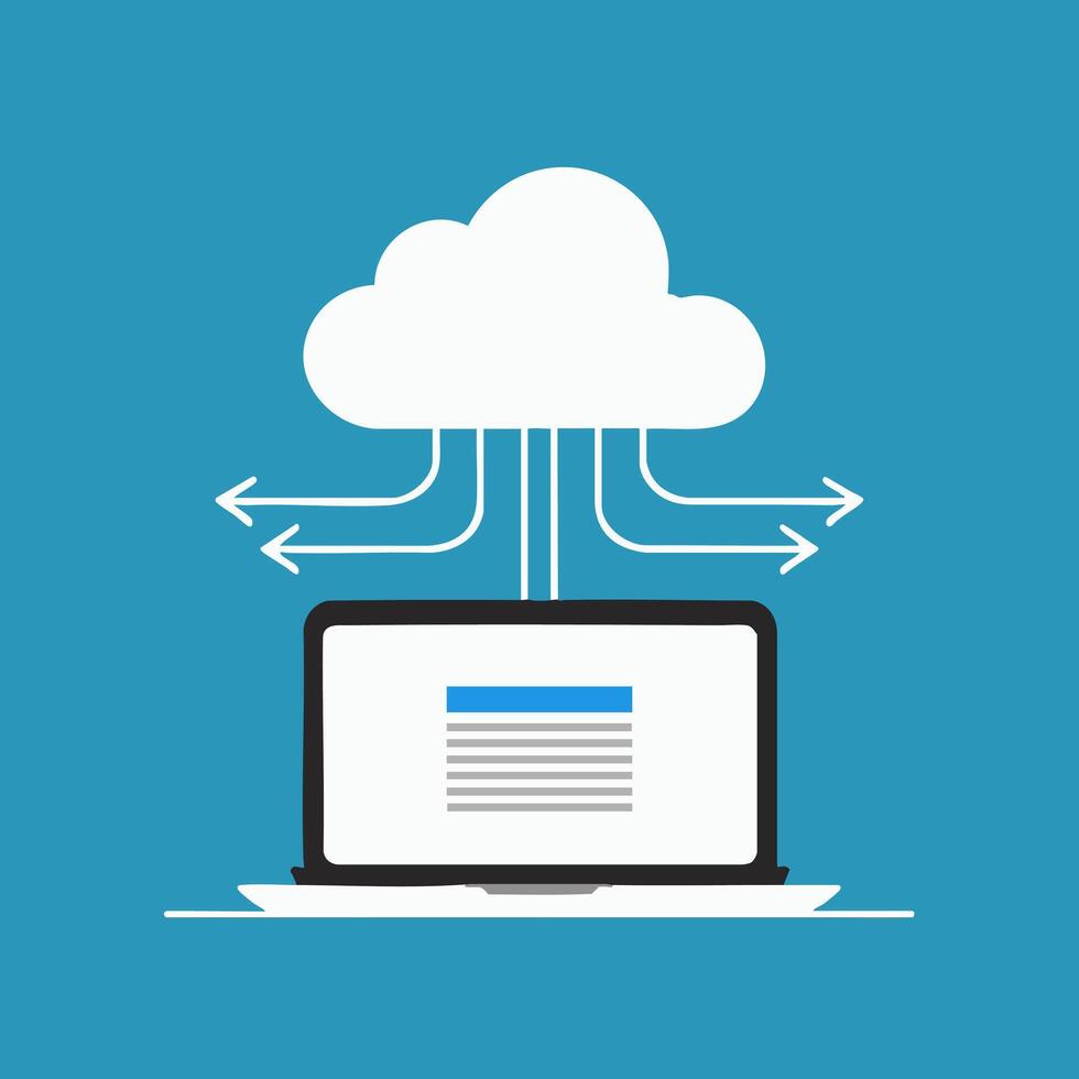 laptop connected to a cloud with data transfer arrows vector