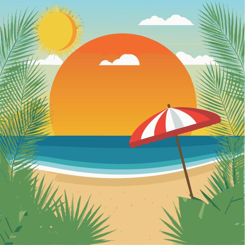 Sunset at Beach Cartoon vector