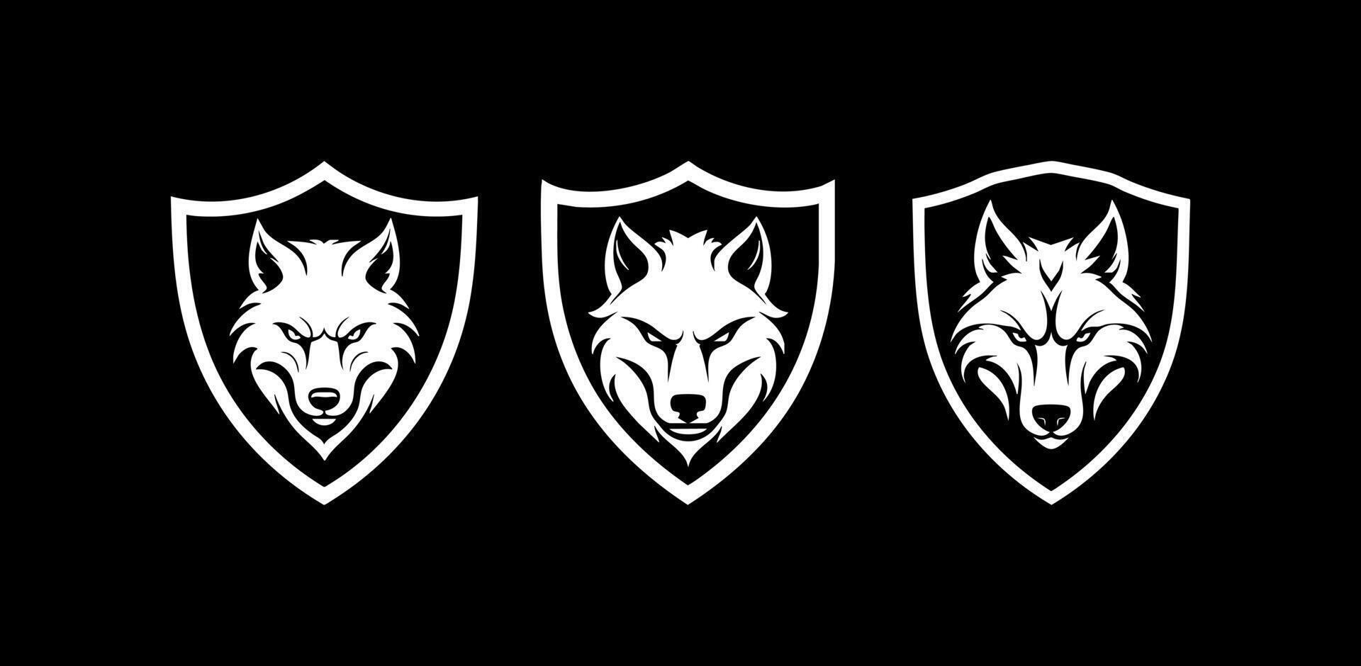 Wolf angry in shield vector