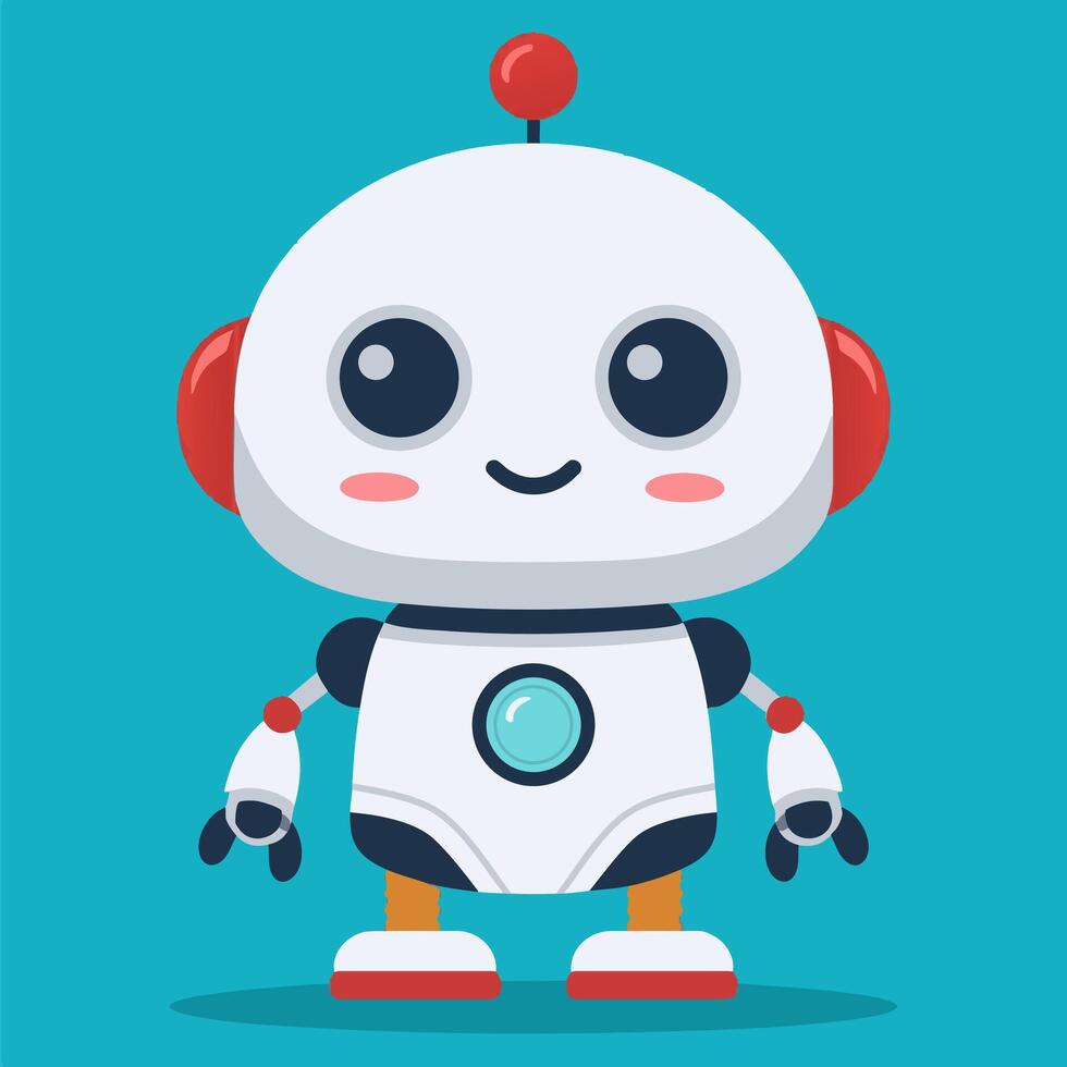 small cute robot with a friendly expression vector