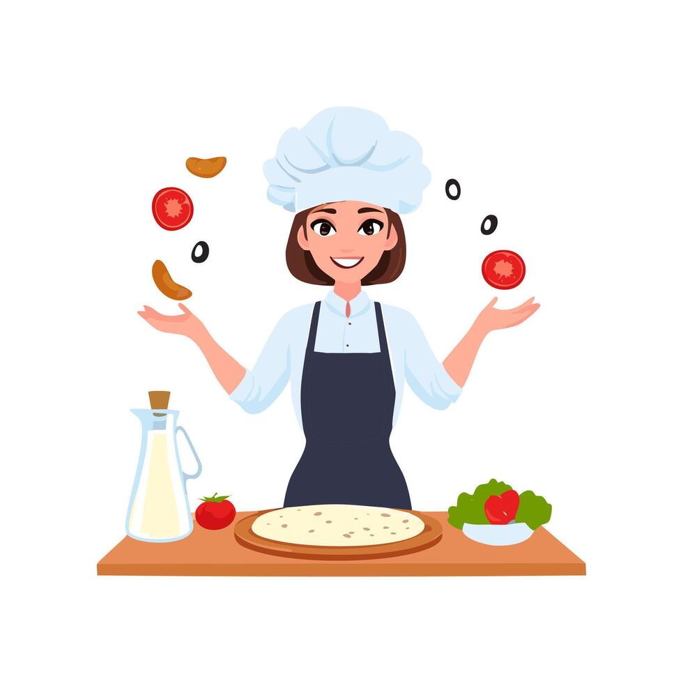 A chef tossing pizza dough vector