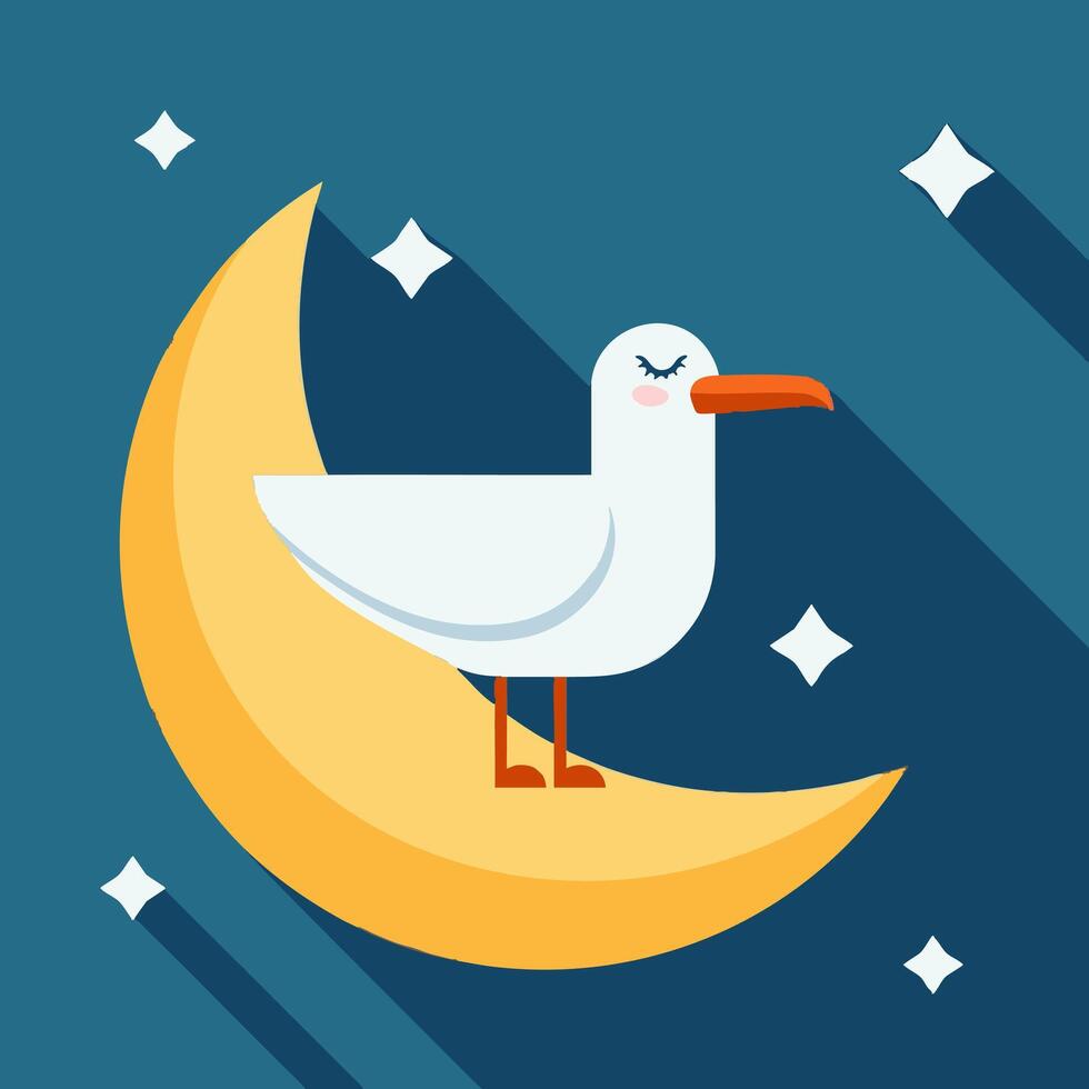 Seagull with Crescent Moon vector