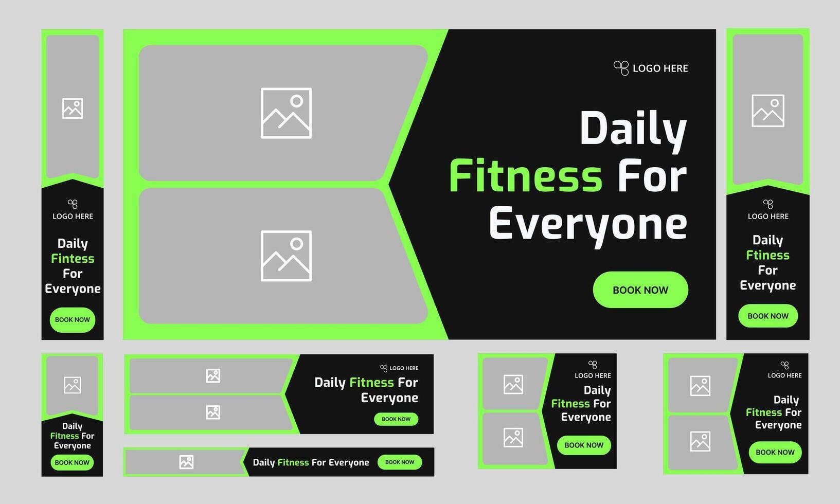 Daily body fitness web set banner design for social media post, workout plan web bundle banner design, fully customizable eps 10 file format vector