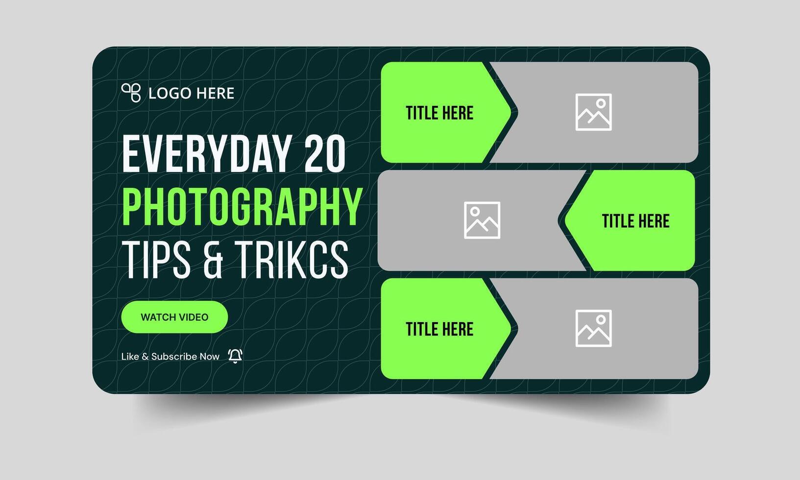 Daily trendy photography tips and techniques thumbnail design, customizable photography tricks cover thumbnail banner design, editable eps 10 file format vector
