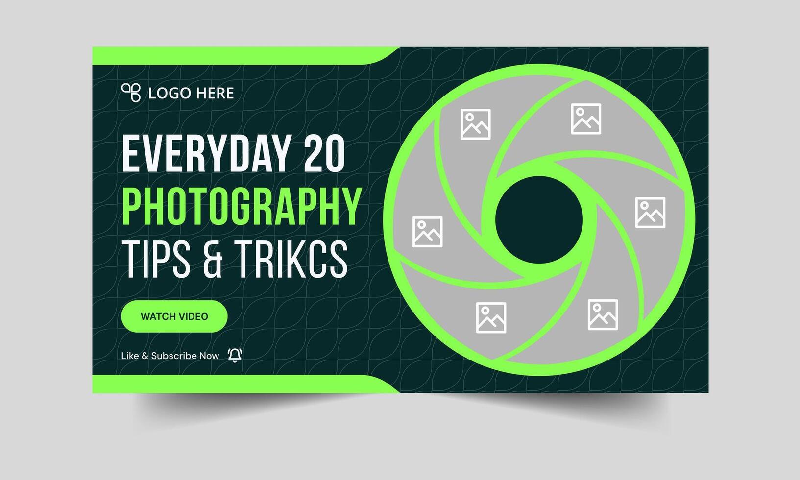 Best photography daily tips and tricks thumbnail banner design, daily photography learning tips and techniques cover banner design, fully customizable eps 10 file format vector