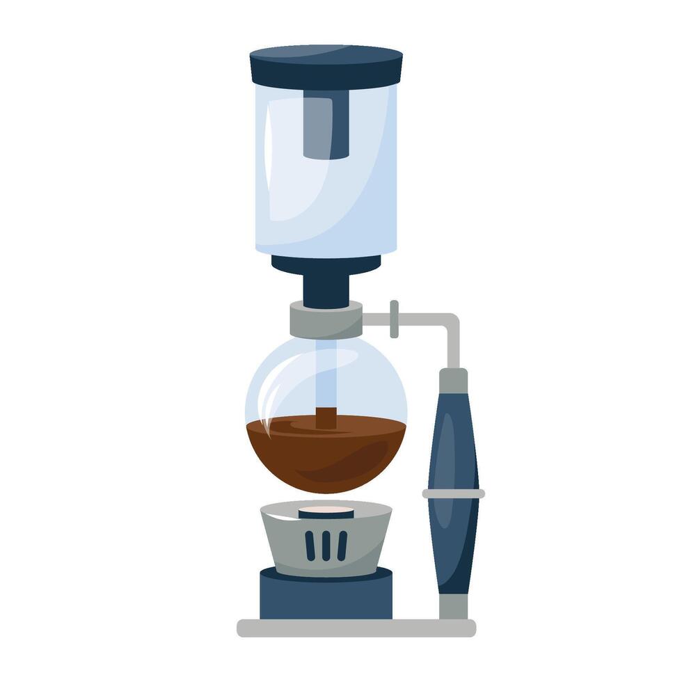 Siphon coffee maker. Flat illustration of coffee equipment in Japanese style isolated on white background. Design element for coffee shops, cafes and restaurants. vector