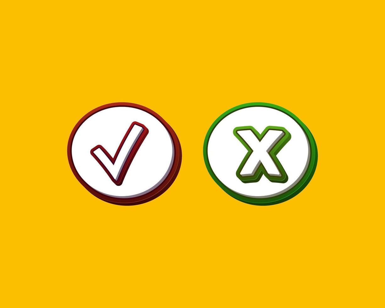 Green check mark and red cross mark icon vector