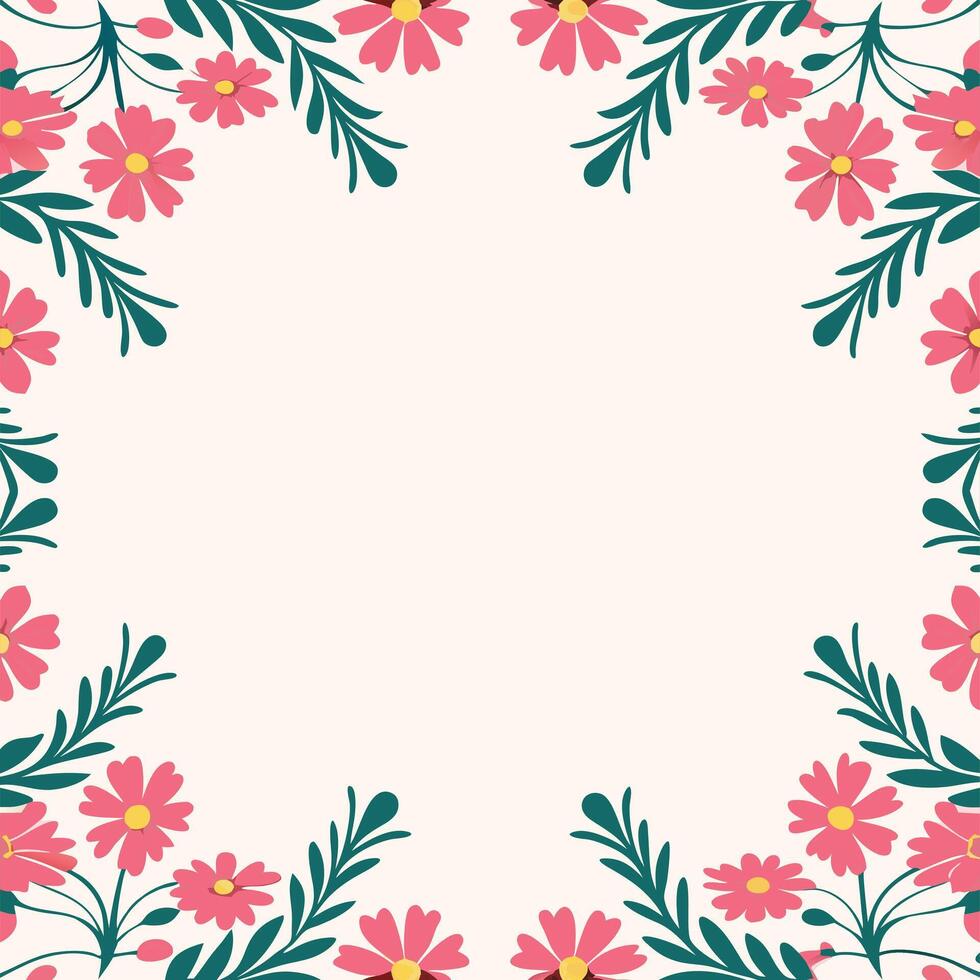 Hand-Drawn Floral Frame Pink and Teal Elegant Design vector