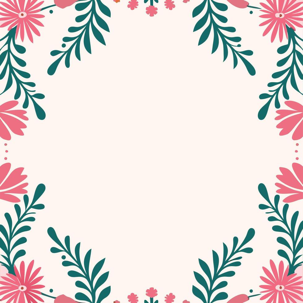 Modern Botanical Border Pink and Teal Flowers on White vector