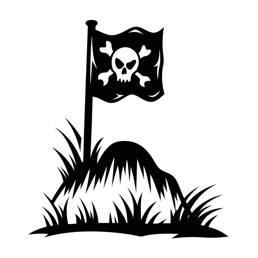 Black and White Pirate Flag with Skull and Crossbones vector