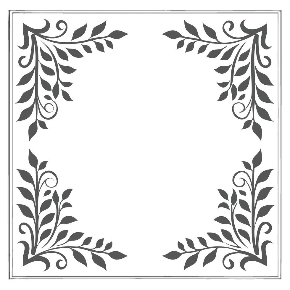Ornate Floral Corner Designs with Symmetrical Leafy Patterns vector