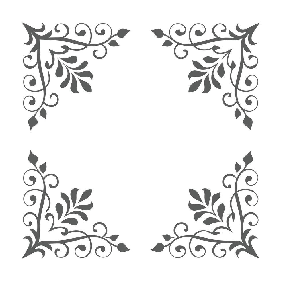 Elegant Botanical Corner Embellishments Ornate Swirling Leaves vector