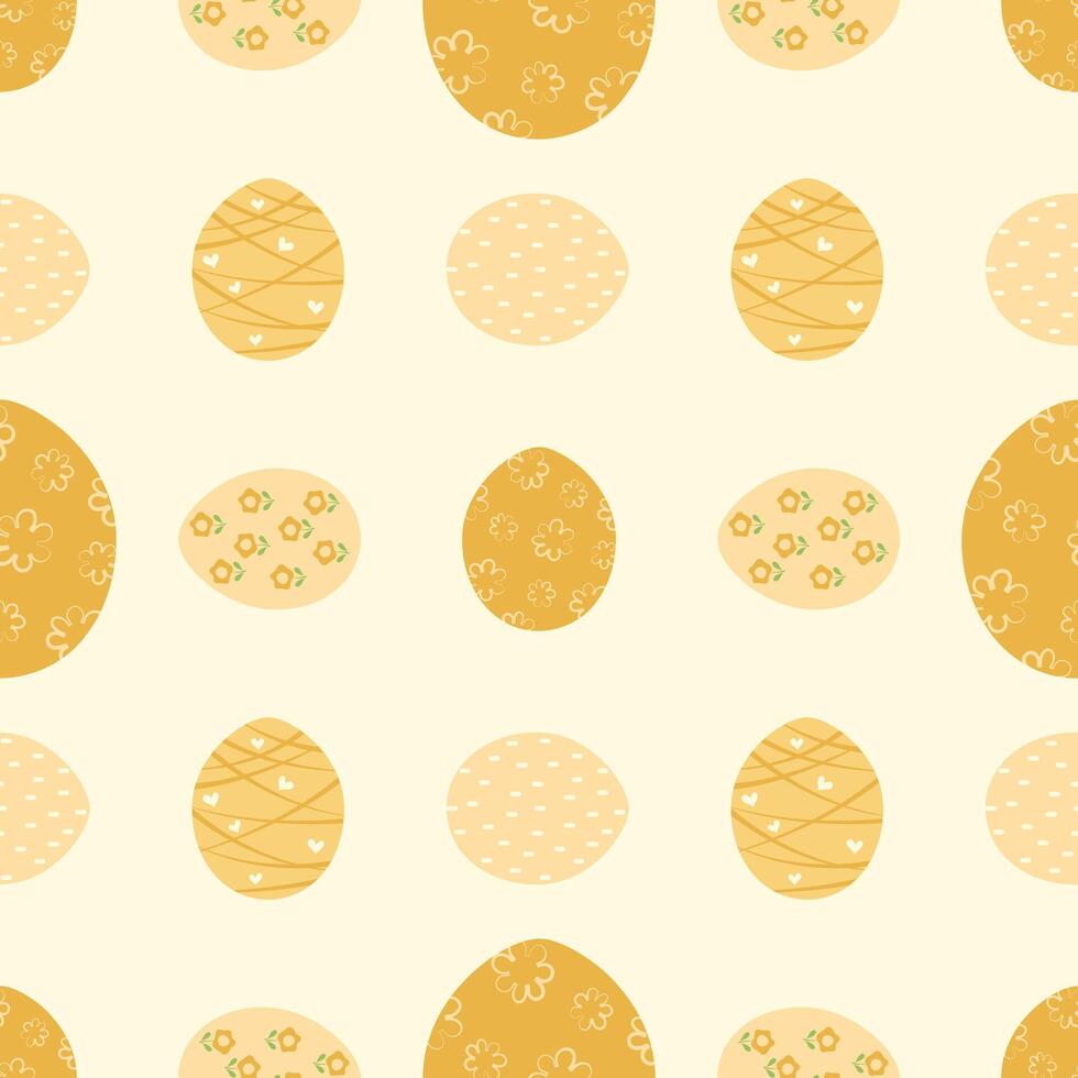 Seamless easter egg pattern in soft yellow color. Illustration of infinitely repeating pattern. vector