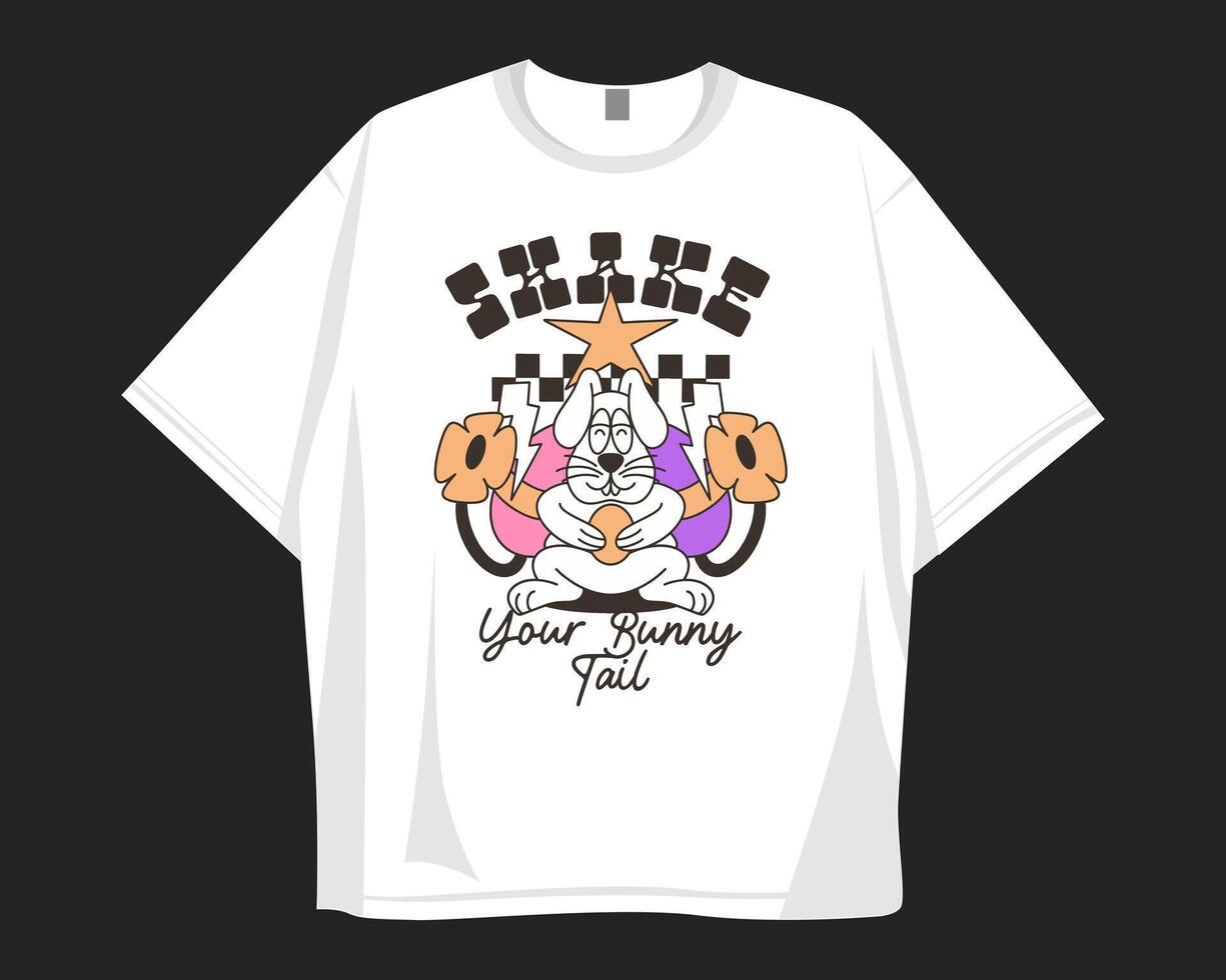 Shake your bunny tail, Easter t shirt design. Groove cartoon easter bunny graphic t shirt. vector