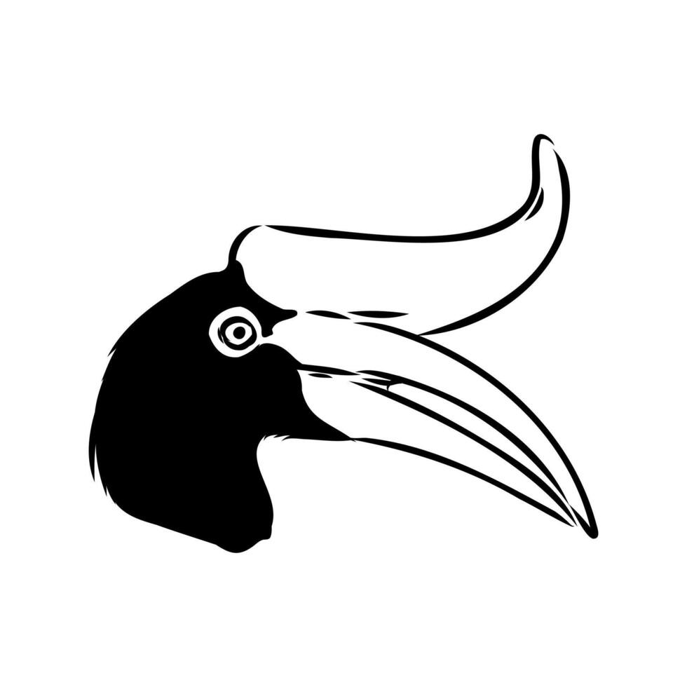 rhinoceros bird head black and white sketch vector
