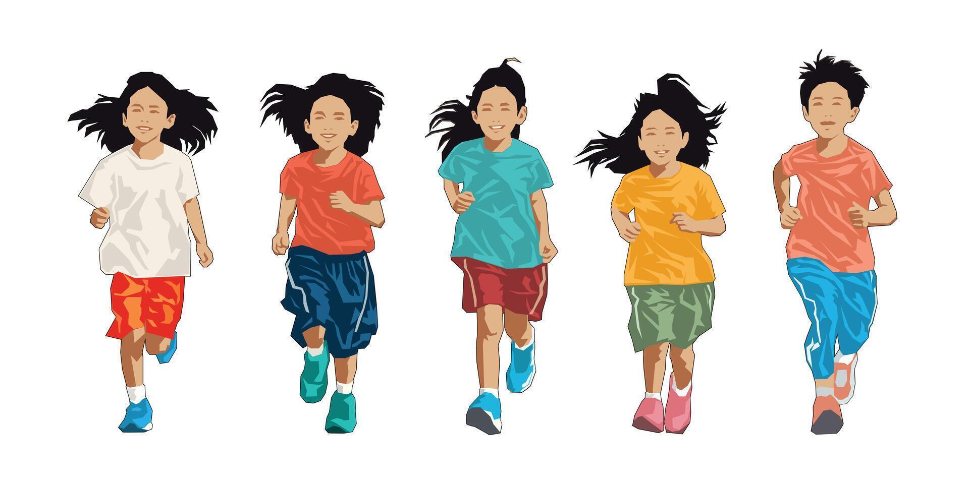 Kids Running Race, running and running happily, illustration, isolated object on white background. vector