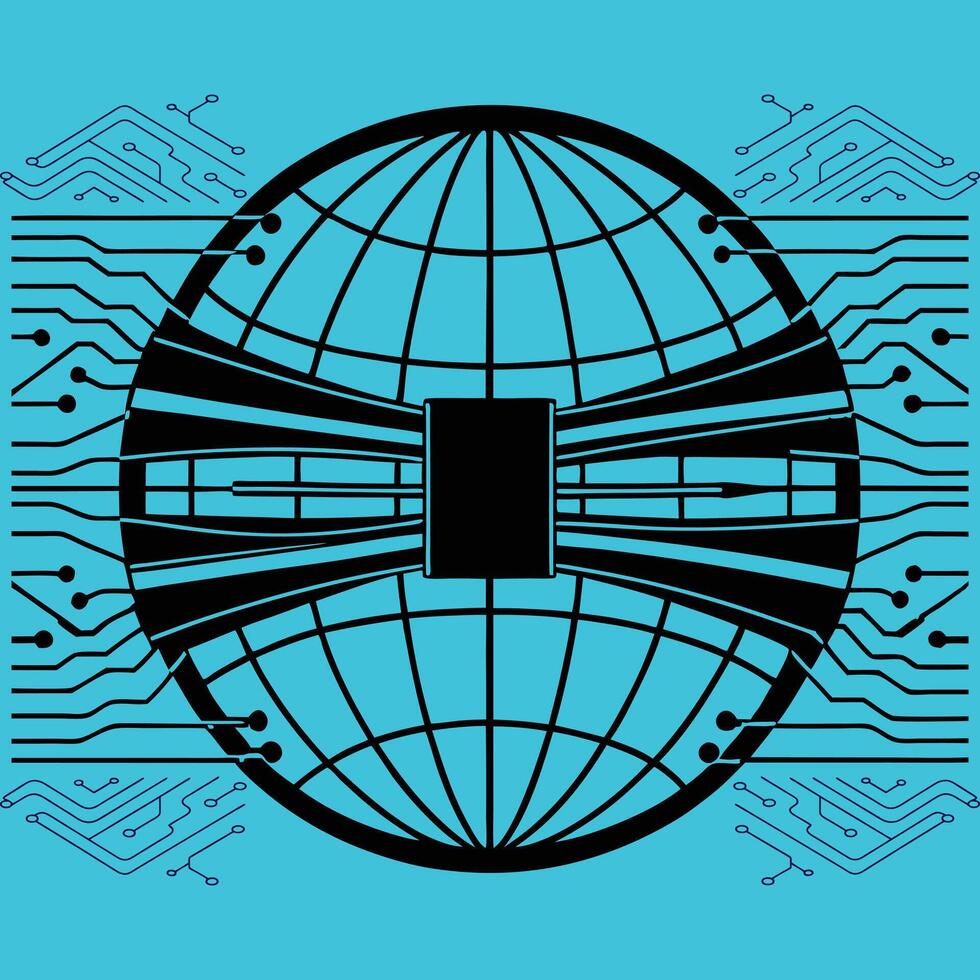 Digital Connectivity Optical Fibres and Circuit Board Technology vector