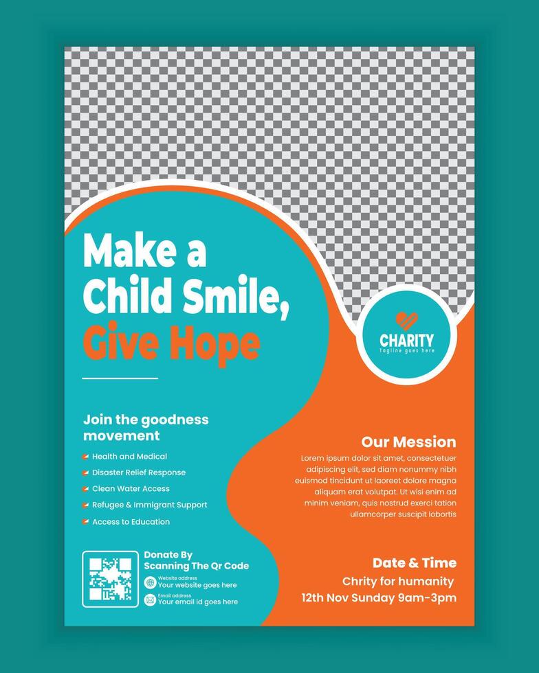 Charity Flyer, leaflet Design template, professional, and attractive Editable Poster design template for donations, nonprofits, and fundraising events vector