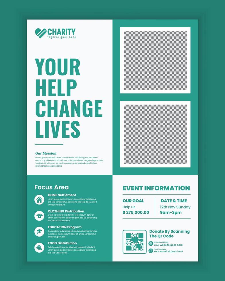 Modern Charity Flyer, leaflet Design template, professional, and attractive Editable Poster design template for donations, and fundraising events vector