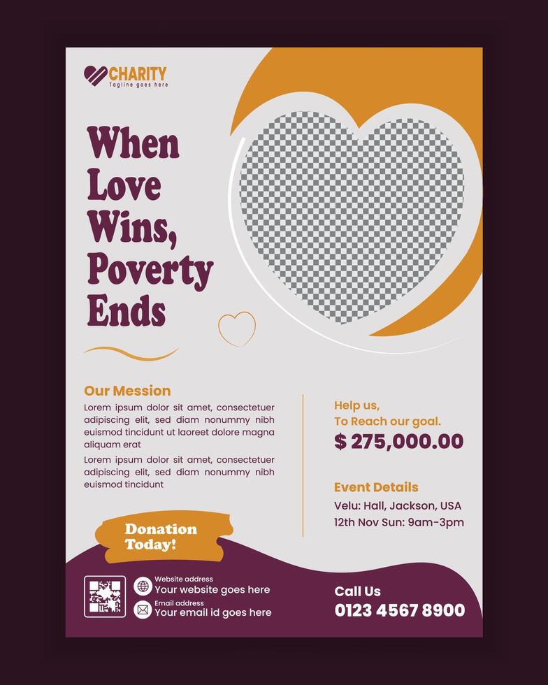 Modern Flyer, leaflet Design template, professional, and attractive Editable Poster design template for Charity donations, and fundraising events vector