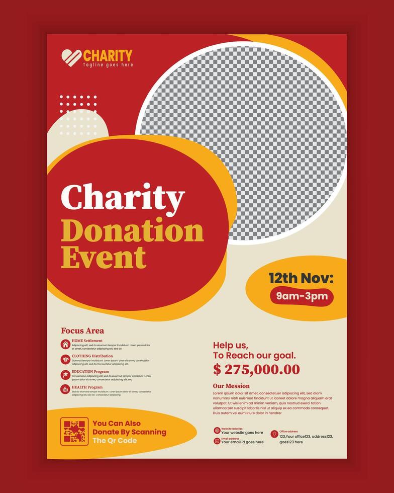 Modern Charity Flyer, leaflet Design template, professional, and attractive Editable Poster design template for donations, nonprofits, and fundraising events vector