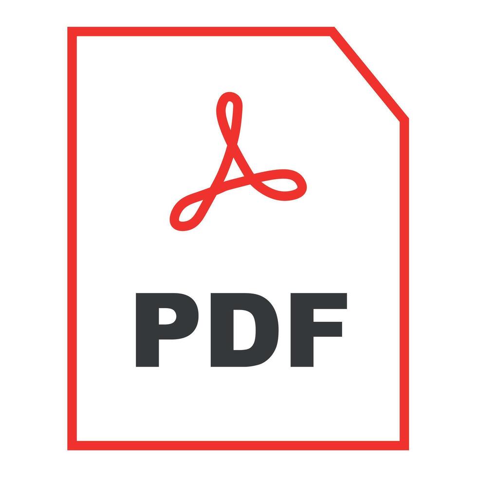 PDF file icon with a red outline and Adobe logo, representing a common digital document format used for reading, sharing, and storage vector