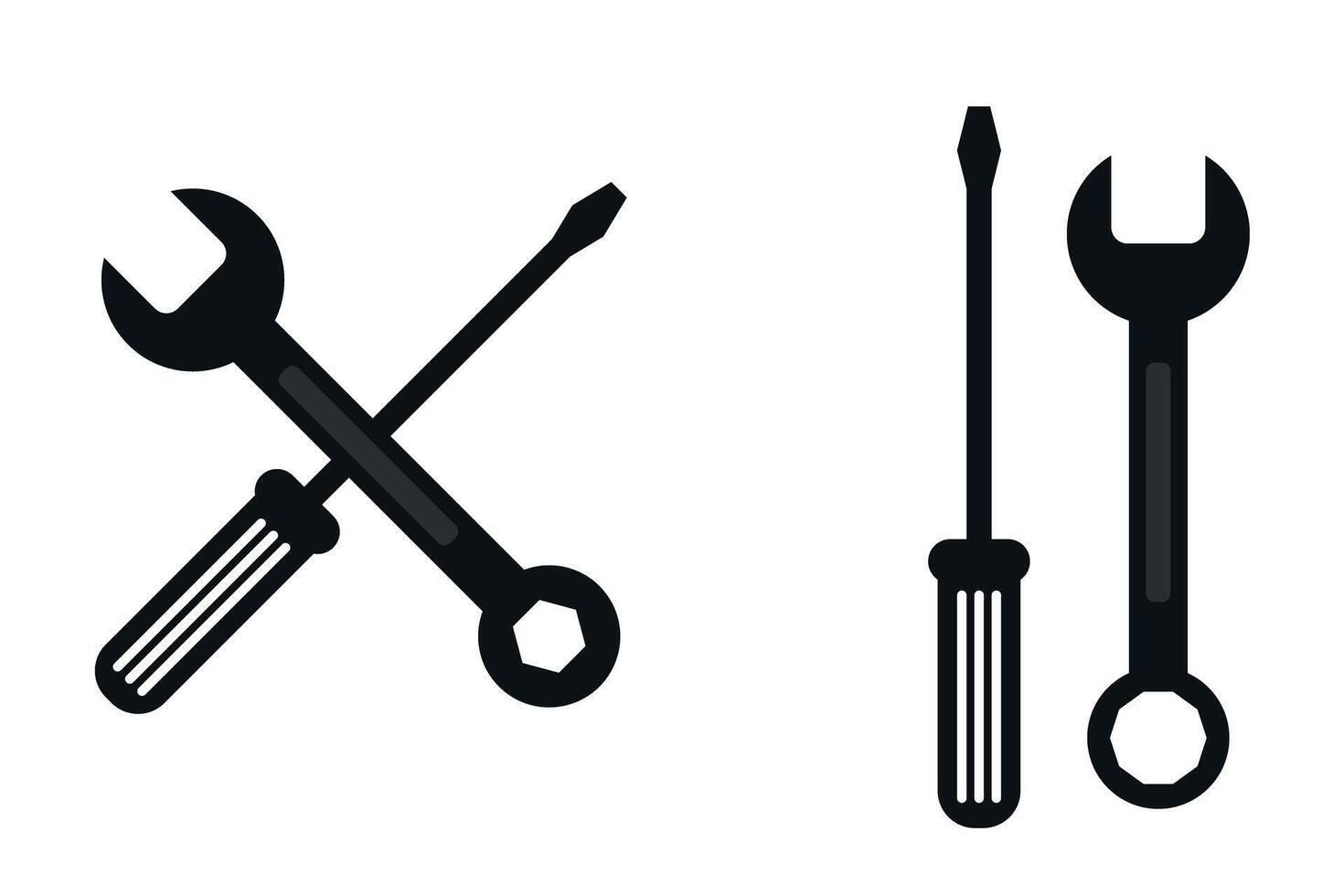 Set of repair tools icon including screwdriver and wrench, crossed in a simple design, illustrating mechanical work and toolkits vector
