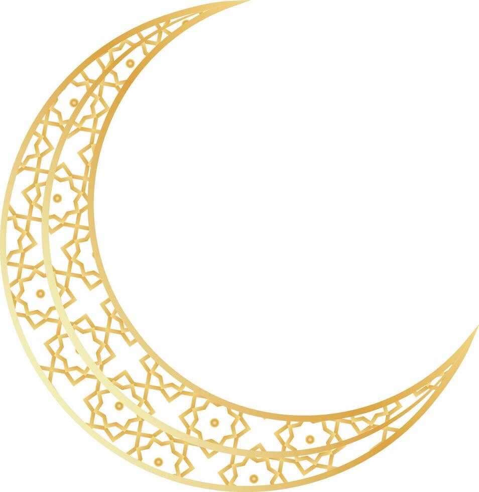 Golden crescent moon with intricate geometric patterns and decorative design, perfect for Islamic art, Ramadan, or festive themes. vector