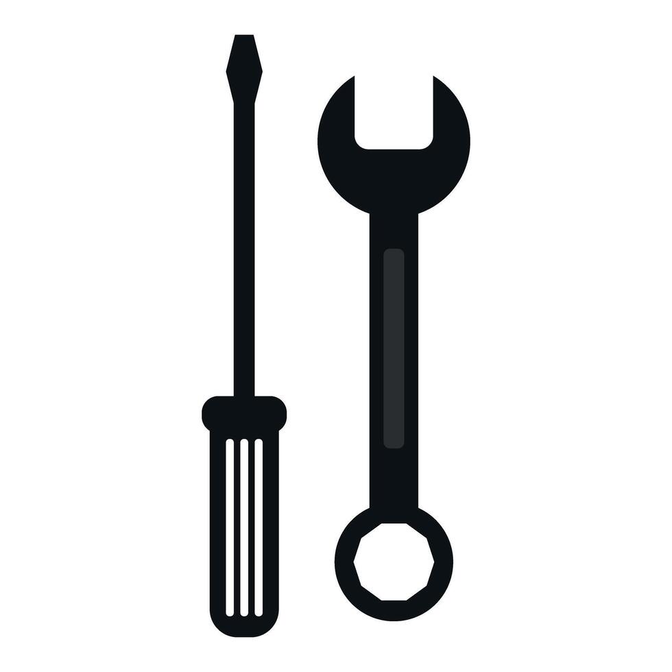 Icon featuring a screwdriver and wrench crossed, representing repair, maintenance, and tool related tasks in a minimalistic design vector