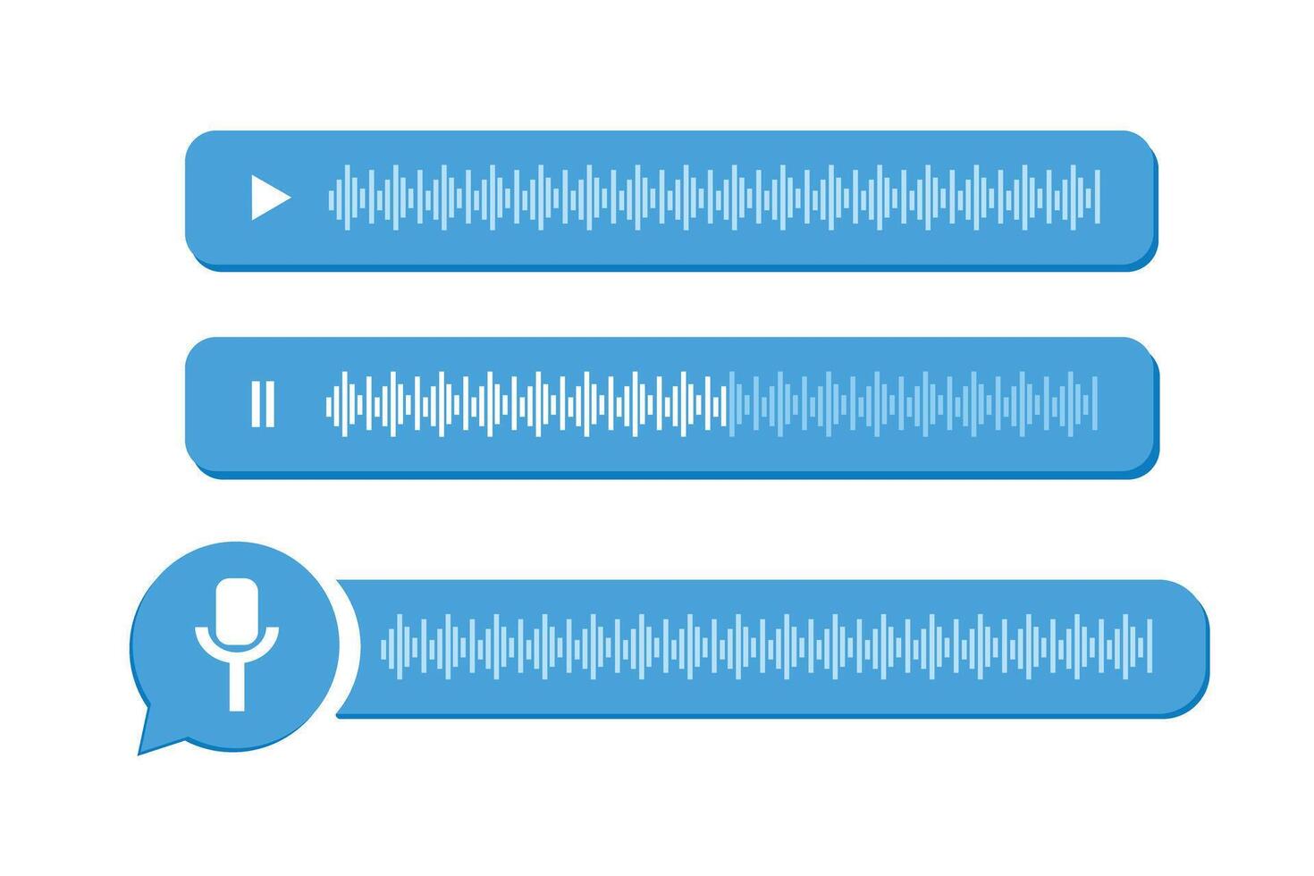 Multiple voice message bubbles with sound waves, showing the full process of voice messages from sending to playing, for audio communication apps vector