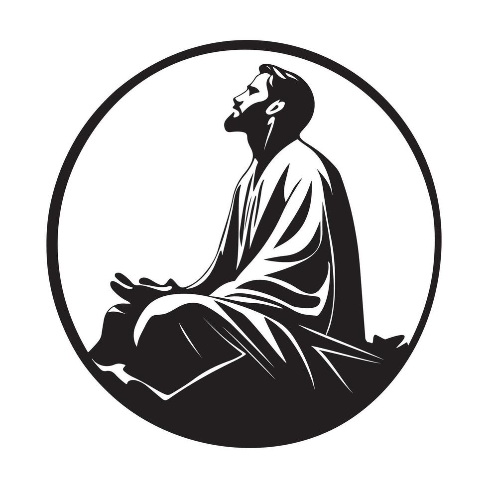 Priest Pastor Praying with Hands Clasped in a Reverent Pose Design Logo on Simple White Background vector