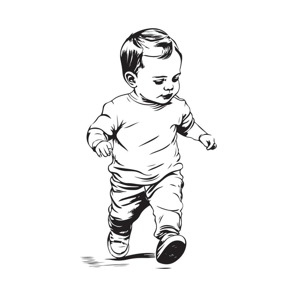 Cute little baby learning to walk at home Stock image isolated on white background vector