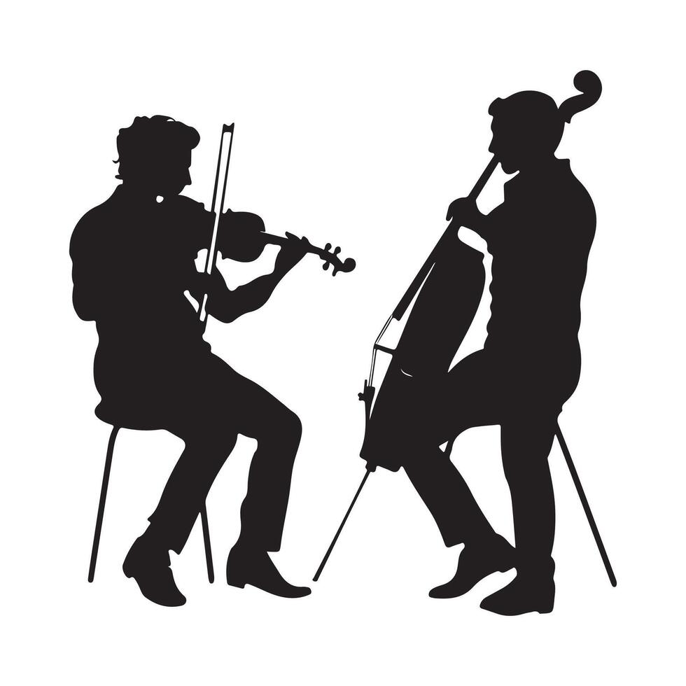 Silhouettes People Two Adult Men Play Musical Instruments vector