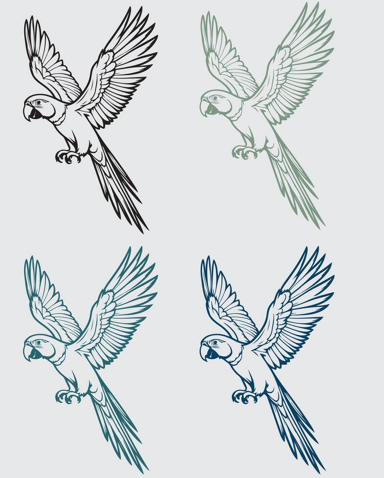 Elegant and detailed macaw parrot drawing, ideal for t-shirts, merchandise, and digital design projects. vector