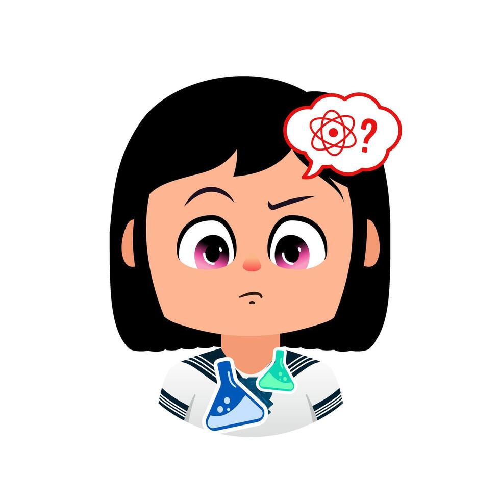 Confused Young Scientist, Emoji girl School, Science student working in the laboratory vector