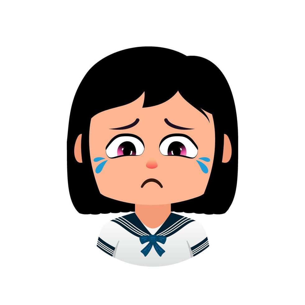 Sad Cartoon girl, Sad student disappointed with test results, Emoji girl School vector