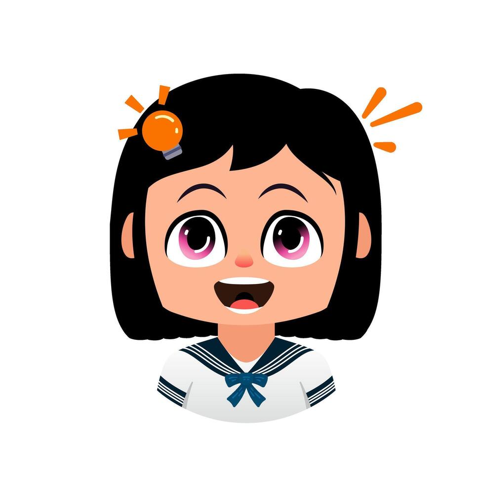 Happy girl with a Bright Idea, Emoji girl School, Student having a brilliant idea moment vector