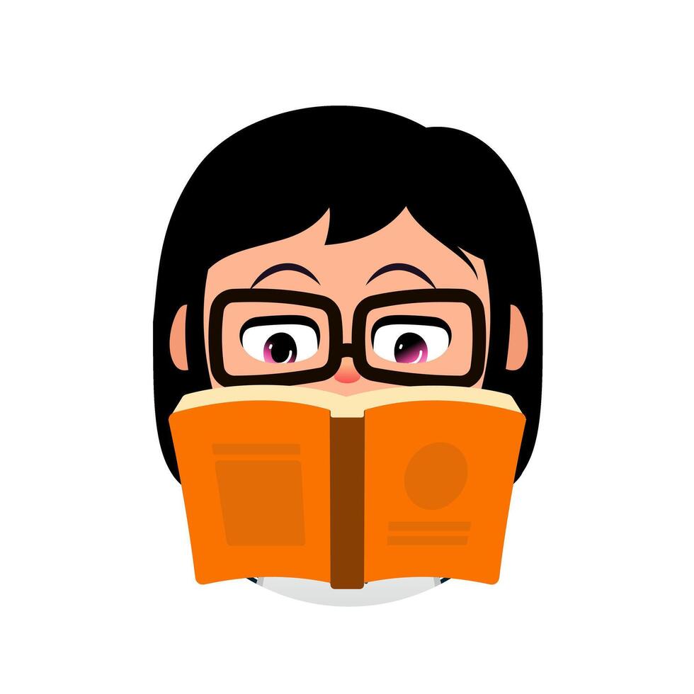 girl Reading a Book, Student reading a book in library, Emoji girl School vector