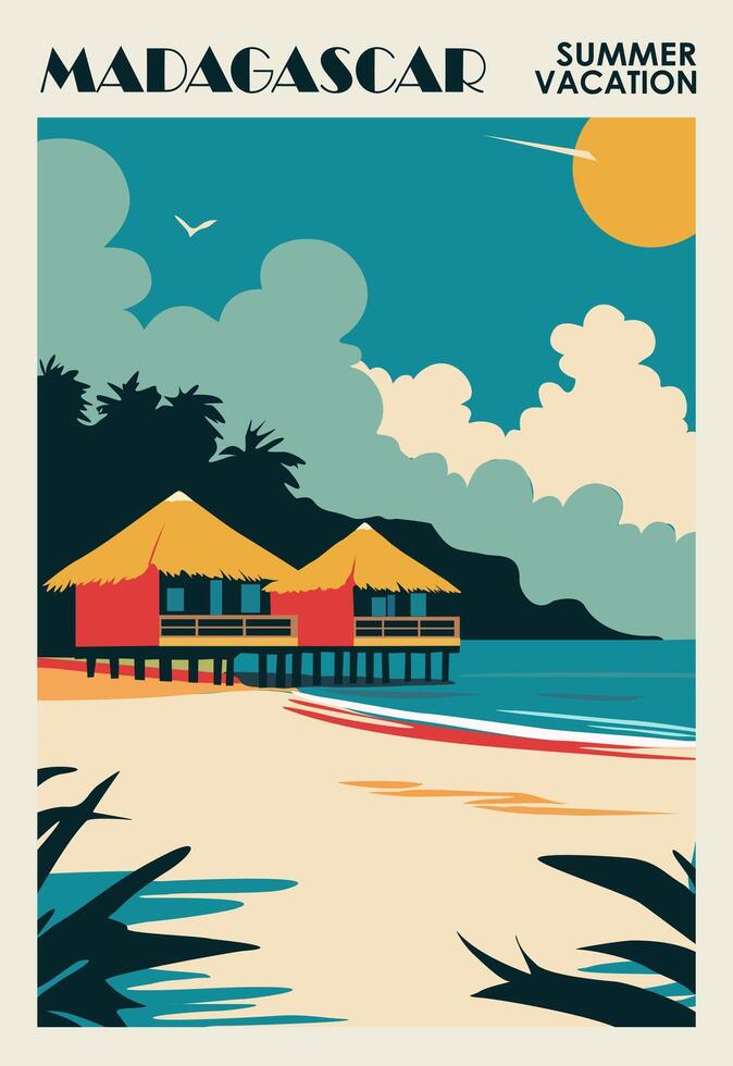 Madagascar travel art poster in retro style vector