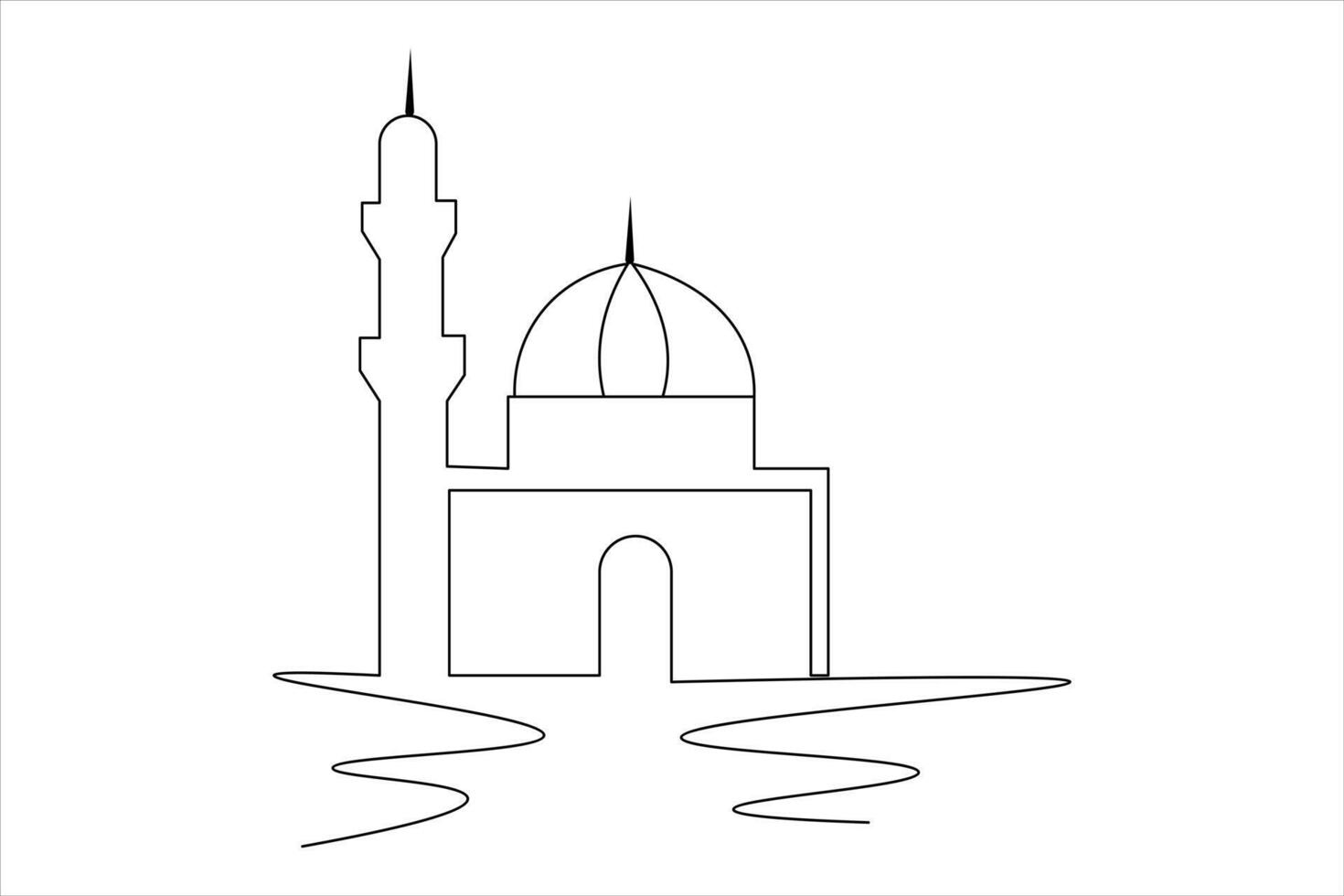 Islamic icon one line art drawing of isolated continuous moon outline illustration vector
