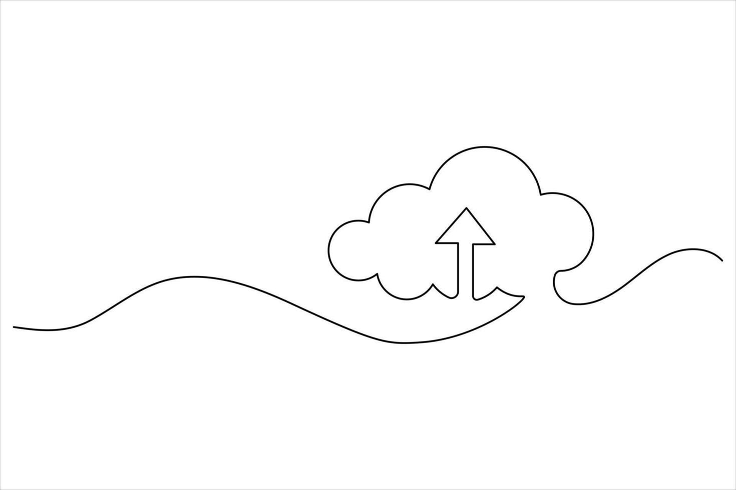 Cloud one line drawing and isolated continuous outline art vector