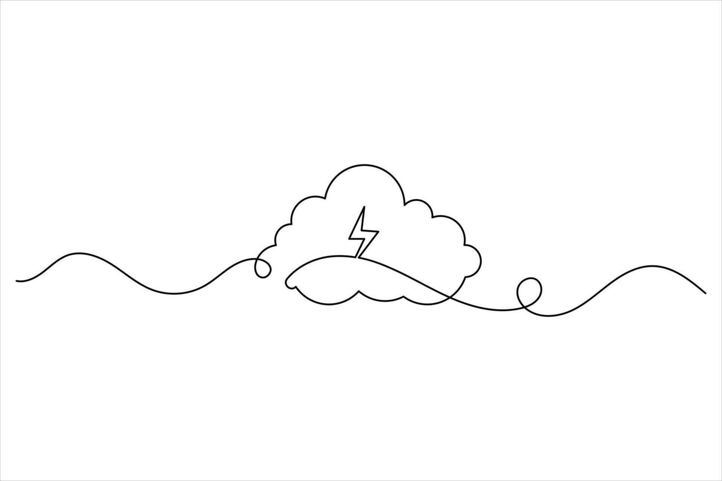 Cloud one line drawing and isolated continuous outline vector